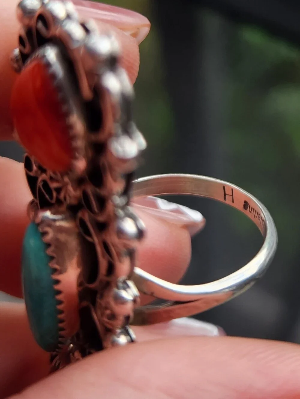 Handmade Sterling Silver 925 Navajo Native American Spiny Heart, Turquoise Ring